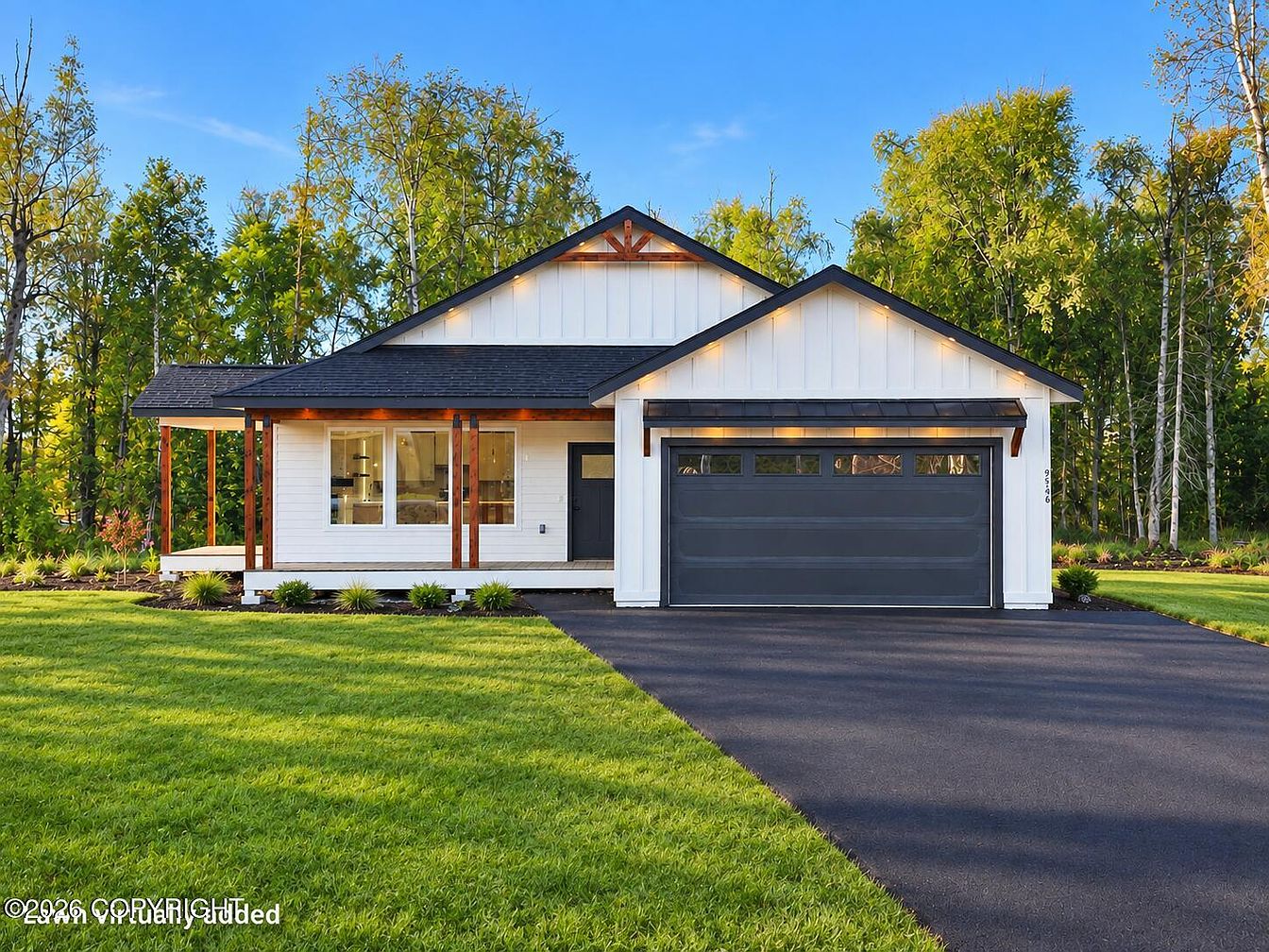 Front exterior and garage of the Palermo Circle home